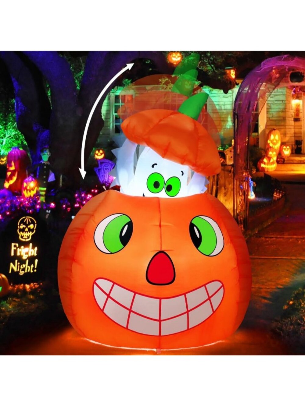 🎃5 FT Halloween Inflatables Animated Pumpkin Ghost Blow Up Yard Decorations